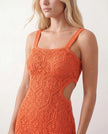 Crochet Maxi Dress Women Square Neck Spaghetti Strap Cutout Slit
