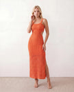 Crochet Maxi Dress Women Square Neck Spaghetti Strap Cutout Slit