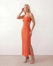 Crochet Maxi Dress Women Square Neck Spaghetti Strap Cutout Slit