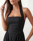 Halter Maxi Dress Women, Basque Waist Open Back A-Line Formal Occasion