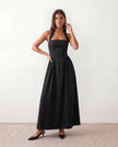 Halter Maxi Dress Women, Basque Waist Open Back A-Line Formal Occasion