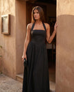 Halter Maxi Dress Women, Basque Waist Open Back A-Line Formal Occasion