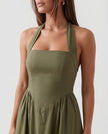 Halter Maxi Dress Women, Basque Waist Open Back A-Line Formal Occasion