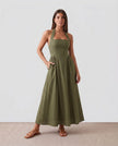 Halter Maxi Dress Women, Basque Waist Open Back A-Line Formal Occasion