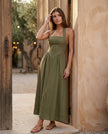 Halter Maxi Dress Women, Basque Waist Open Back A-Line Formal Occasion