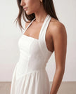 Halter Maxi Dress Women, Basque Waist Open Back A-Line Formal Occasion