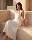 Halter Maxi Dress Women, Basque Waist Open Back A-Line Formal Occasion