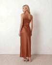 Glossy Slip Maxi Dress Women Wedding Guest One-Shoulder Low Back