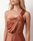 Glossy Slip Maxi Dress Women Wedding Guest One-Shoulder Low Back