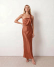 Glossy Slip Maxi Dress Women Wedding Guest One-Shoulder Low Back