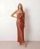 Glossy Slip Maxi Dress Women Wedding Guest One-Shoulder Low Back