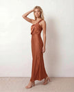 Glossy Slip Maxi Dress Women Wedding Guest One-Shoulder Low Back