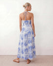 Geometric Maxi Dress Women Spaghetti Strap Low Back Tiered