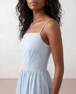 Lace-Up Back Midi Dress Women Square Neck A-Line Light Blue