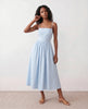 Lace-Up Back Midi Dress Women Square Neck A-Line Light Blue