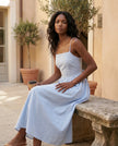 Lace-Up Back Midi Dress Women Square Neck A-Line Light Blue