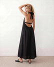 Maxi Dress Women Halter Neck Backless Draped A-Line Sleeveless Tie Back