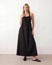 Maxi Dress Women Halter Neck Backless Draped A-Line Sleeveless Tie Back