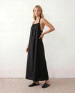 Maxi Dress Women Halter Neck Backless Draped A-Line Sleeveless Tie Back