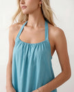 Maxi Dress Women Halter Neck Backless Draped A-Line Sleeveless Tie Back