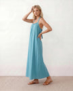 Maxi Dress Women Halter Neck Backless Draped A-Line Sleeveless Tie Back
