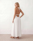 Maxi Dress Women Halter Neck Backless Draped A-Line Sleeveless Tie Back