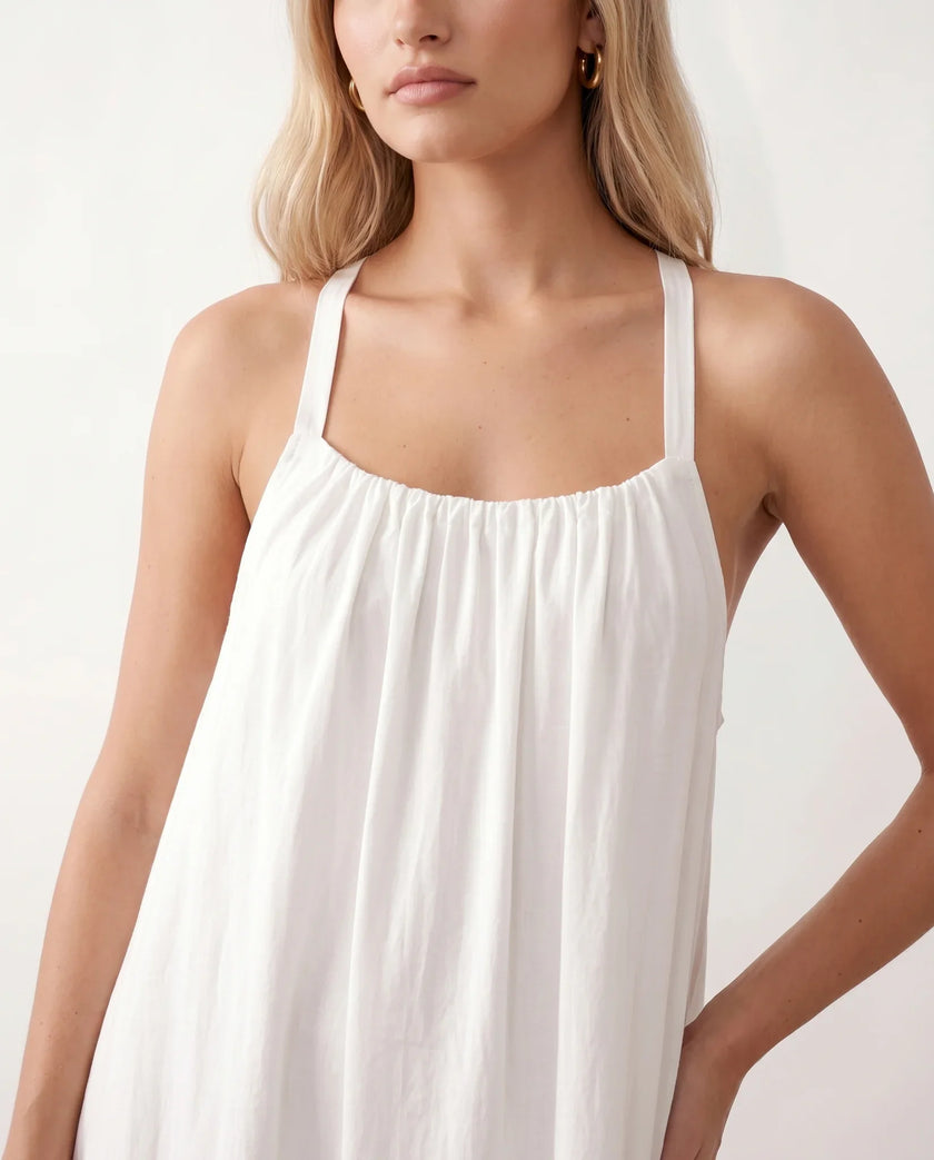 Maxi Dress Women Halter Neck Backless Draped A-Line Sleeveless Tie Back