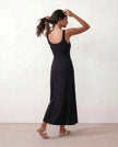 Ribbed Maxi Dress Women Button Front Sleeveless Black A-Line