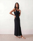 Ribbed Maxi Dress Women Button Front Sleeveless Black A-Line
