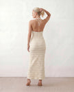 Maxi Dress Women Halter V-Neck Backless Textured Wave O-Ring Wedding Guest