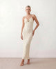 Maxi Dress Women Halter V-Neck Backless Textured Wave O-Ring Wedding Guest
