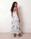 Floral Maxi Dress Women Wedding Guest Pleated Corset Square Neck