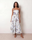 Floral Maxi Dress Women Wedding Guest Pleated Corset Square Neck