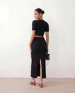 Maxi Dress Women Ribbed V-Neck Button Front Fitted Front Slit Black Beige