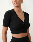 Maxi Dress Women Ribbed V-Neck Button Front Fitted Front Slit Black Beige