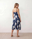 Floral Midi Dress Women Wedding Guest V-Neck Button Front