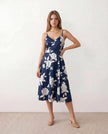 Floral Midi Dress Women Wedding Guest V-Neck Button Front