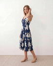 Floral Midi Dress Women Wedding Guest V-Neck Button Front