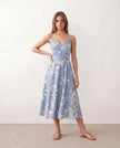 Floral Midi Dress Women Wedding Guest V-Neck Button Front