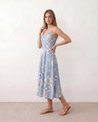 Floral Midi Dress Women Wedding Guest V-Neck Button Front