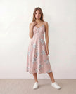 Floral Midi Dress Women Wedding Guest V-Neck Button Front