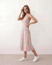 Floral Midi Dress Women Wedding Guest V-Neck Button Front