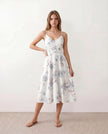 Floral Midi Dress Women Wedding Guest V-Neck Button Front