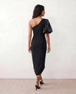 Midi Dress Women Cocktail One-Shoulder Plunge Neck Slit