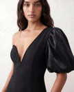 Midi Dress Women Cocktail One-Shoulder Plunge Neck Slit