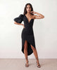 Midi Dress Women Cocktail One-Shoulder Plunge Neck Slit