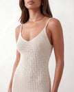 Knit Maxi Dress Women Openwork V-Neck Spaghetti Strap Slit