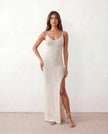 Knit Maxi Dress Women Openwork V-Neck Spaghetti Strap Slit
