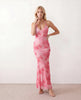 Maxi Dress Women Floral Halter V-Neck Backless Mermaid Floor Length