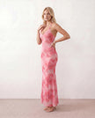 Maxi Dress Women Floral Halter V-Neck Backless Mermaid Floor Length